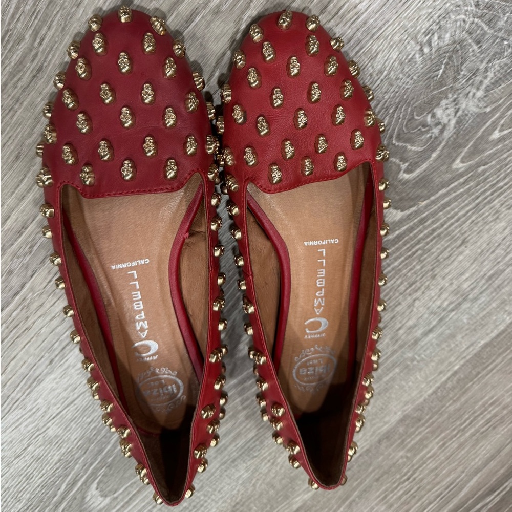 Jeffrey Campbell Red Slip-On Flats with Gold Studs